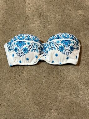 Seafolly White Bikini Top with Blue Floral Print